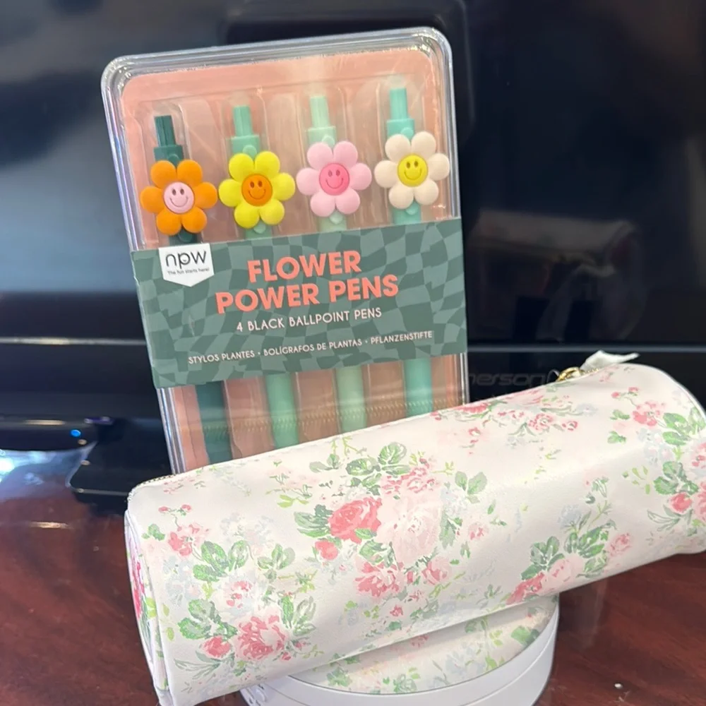Flower Power Ballpoint Pens with Floral Pencil Case